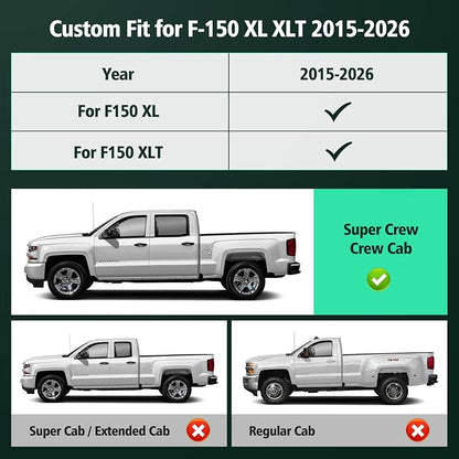 for Ford F150 Seat Covers 2015-2023 2024 2025 2026 (Only Rear Seat Covers), Leather Truck Seat Covers Custom Fit for F-150 XL XLT (Only SuperCrew/Crew Cab), Waterproof Car Accessories, Black