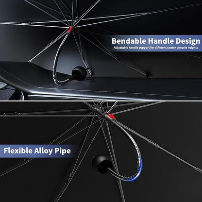 Car Windshield Sun Shade - Universal 55"x31" Front Window Sunshield with Heat-Blocking Titanium Coating, Compact Umbrella Design, for Sedan, SUV, Truck