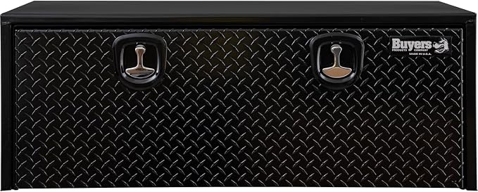 Buyers Products 1702510 Black Steel Truck Tool Box With Aluminum Diamond Tread Door, 18 x 18 x 48 Inch, Made In The USA, Truck Box for Organization & Storage, Job Tool Chest, Contractor Toolbox
