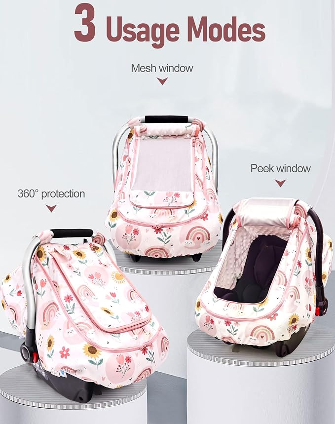 Waterproof Baby Car Seat Cover，YVMVDV Patented Cold Weather Carseat Cover for Babies,Infant Car Seat Cover Canopy for Boy Girls, Keeps Babies Warm and Cozy (Rainbow)
