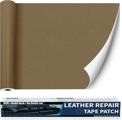 Zenyao Leather Repair Patch Tape - Self Adhesive Leather Repair Kit for Car Seat Furniture, Heavy Duty Vinyl Repair Patch for Couch Sofa, Waterproof Fix for Tears, 16x30 Inch Roll, Grey Khaki