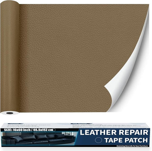 Zenyao Leather Repair Patch Tape - Self Adhesive Leather Repair Kit for Car Seat Furniture, Heavy Duty Vinyl Repair Patch for Couch Sofa, Waterproof Fix for Tears, 16x60 Inch Roll, Grey Khaki