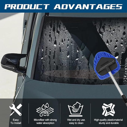 Car Wash Brush with Long Handle, Windshield Cleaning Tool, Car Washing Mop Kit Mitt Sponge Car Cleaning Supplies Kit, Microfiber Towel Gloves Universal for Cars RV SUV Truck Office (Blue)