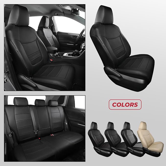 FREESOO RAV4 Seat Covers Full Set Custom Fit for Toyota Rav4(Gasoline) 2019 2020 2021 2022 2023 2024 2025 LE/XLE/XLE Premium/Limited, Faux Leather Car Seat Cover, Airbag Compatible, Black