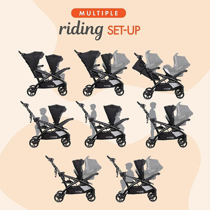 Baby Trend Sit N' Stand Double Stroller w/ 2 Pack EZ-Lift Plus Infant Car Seats, Magnolia - Lightweight Tandem and Travel Stroller with Carseat System for Toddlers