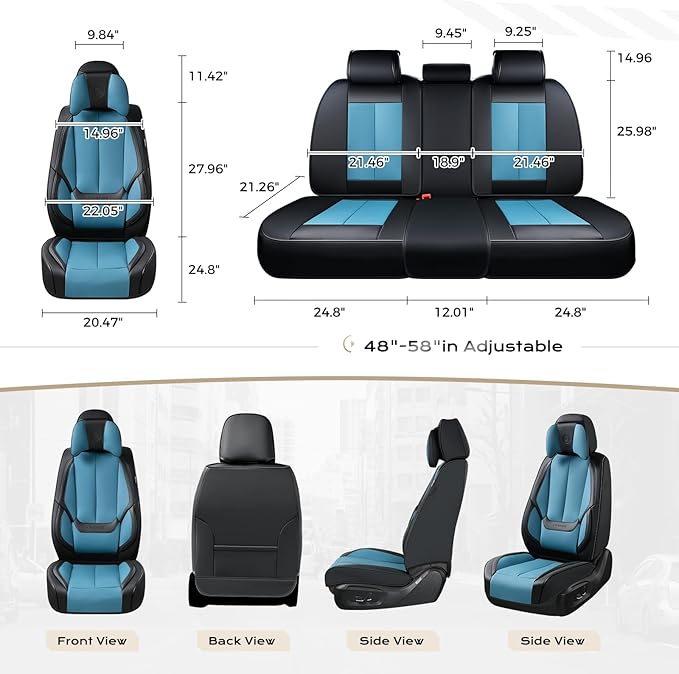Coverado Seat Covers, Car Seat Covers Front Seats, Car Seat Cover, Car Seat Protector Waterproof, Seat Cushion Nappa Leather with Head Pillow, Carseat Cover Universal Fit for Most Cars (Black&Blue)