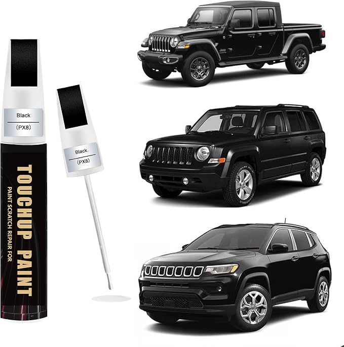 Black Crystal(PX8/DX8) Car Paint Touch Up Pen Compatible with JEEP, 2-In-1 Color Accurate Touch Up Car Scratch Repair Paint Match JEEP Series Automotive Scratch Remover for Nicks & Chips Repair