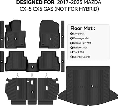 Floor Mats for 2017-2025 Mazda CX-5 CX5 Gas (Not for Hybrid), Trunk Mat and Backrest Mat & Door Sill Guard All Weather TPE Protector for Mazda CX-5 Accessories