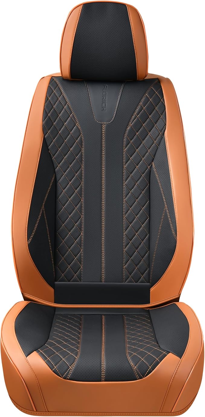 FLORICH Leather Seat Covers for Cars Front Car Seat Cover Premium Automotive Seat Covers Waterproof Car Seat Cushion Protector Universal Fit for Most Cars SUV Trucks, Brown&Black