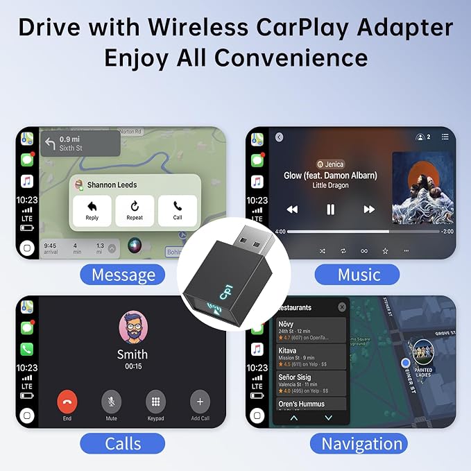 Wireless CarPlay Adapter for Apple iPhone, Convert Wired to Wireless Mini USB Bluetooth Car Play Adapter with Stable 5.8GHz Wi-Fi Plug & Play - Compatible with Cars 2016+ and iOS 10+