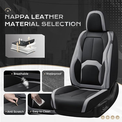 Coverado Seat Covers, Premium Nappa Leather Car Seat Covers Front Seats, Waterproof Car Seat Protector with Lumbar Support, Front Driver Seat Covers Universal Fit for Most Cars (Black&Gray)
