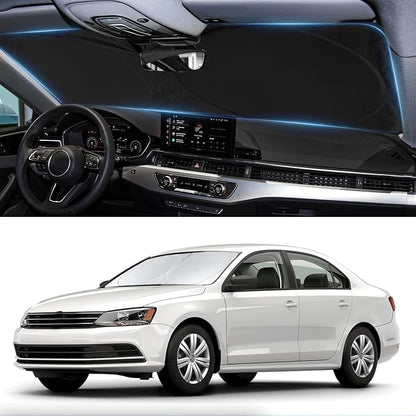 Custom Fit VW Jetta Windshield Sunshade for 2011-2017 2018 Volkswagen VW Jetta Accessories Front Window Shield 210T Silver Coating Cover for Volkswagen Windshield Sun Visor Protector Blocks UV