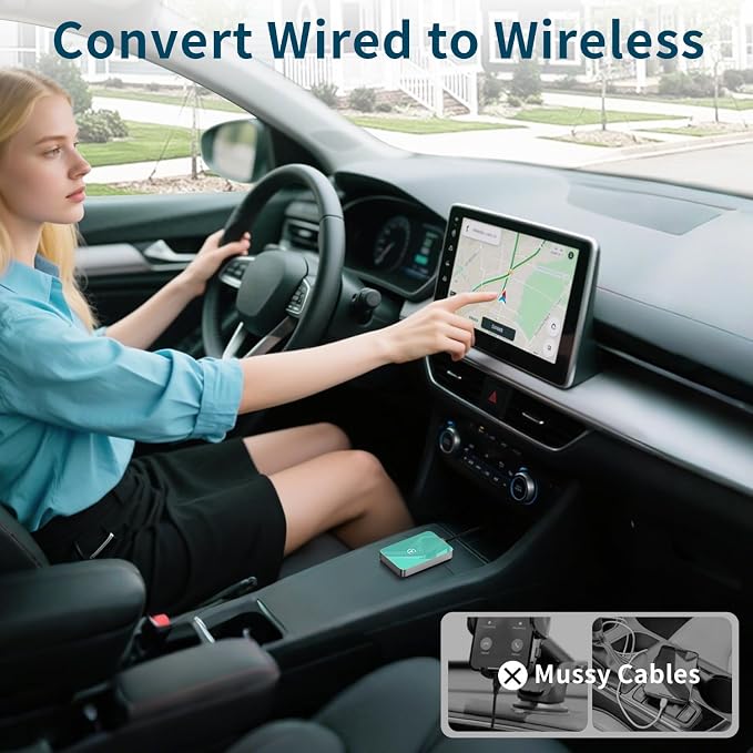 Wireless CarPlay Adapter,Covert Factory Wired to Wireless Car Play Adapter for iPhone 6+ (iOS only) Easy Setup Plug&Play,Multiple Controls,Support USB&USB-C
