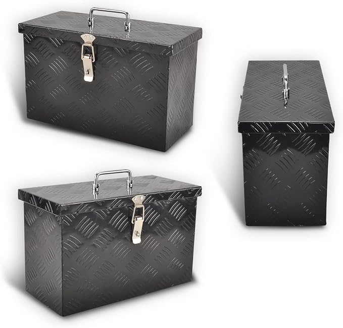 16" Aluminum Truck Bed Tool Box 5 Bar Tread Pick Up Truck Bed RV Storage Organizer with Top Handle Waterproof Lock and Keys - Black(16"x7.5"x10")