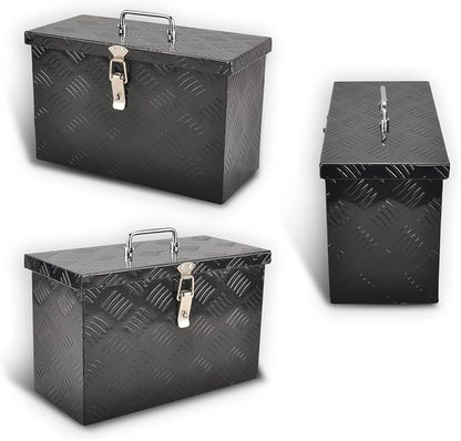 16" Aluminum Truck Bed Tool Box 5 Bar Tread Pick Up Truck Bed RV Storage Organizer with Top Handle Waterproof Lock and Keys - Black(16"x7.5"x10")