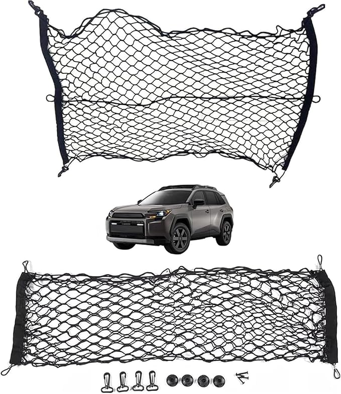 2 Pcs Trunk Organizer Cargo Net Suitable for 2026 Toyota RAV4 Hybrid LE Limited SE Woodland Edition XLE Premium XSE Plug-ln GRSport,Envelope Style&Rear Trunk Floor Style Cargo Net Car Trunk