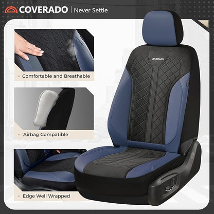 Coverado Seat Covers Front Seats, Leather Automotive Seat Covers 2-Pack, Mesh Breathable Auto Seat Protectors, Driver Seat Covers Universal Fit for SUV, Truck, Vans, Sedan