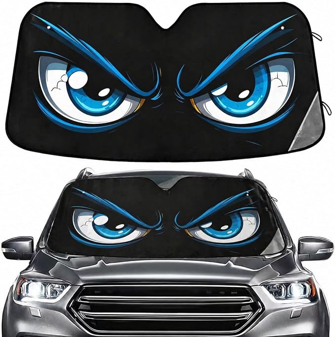 Evil Blue Eyes Windshield Sun Shade for Car Auto SUV Truck Foldable Front Window Sunshade Sun Visor Protector Block UV Rays Reflect Heat, 55" x 28"