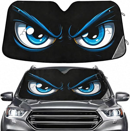 Evil Blue Eyes Windshield Sun Shade for Car Auto SUV Truck Foldable Front Window Sunshade Sun Visor Protector Block UV Rays Reflect Heat, 55" x 28"