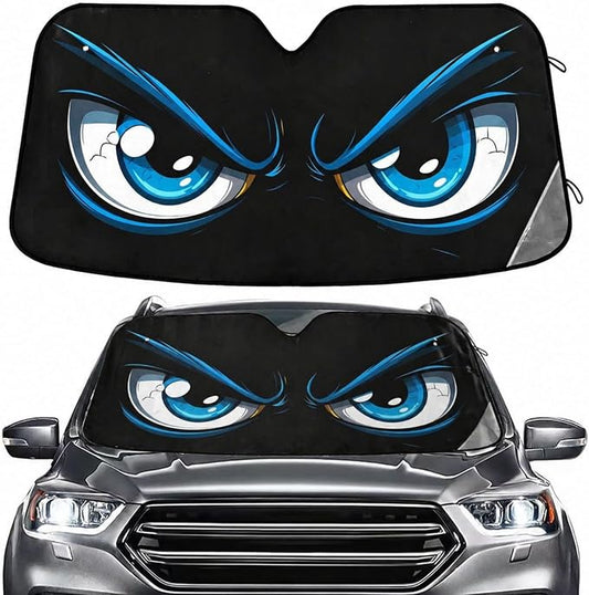 Evil Blue Eyes Windshield Sun Shade for Car Auto SUV Truck Foldable Front Window Sunshade Sun Visor Protector Block UV Rays Reflect Heat, 55" x 28"
