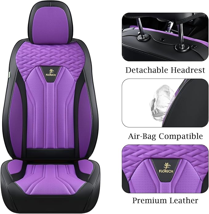 FLORICH Leather Seat Covers for Car Waterproof Front Seat Covers 2 Pack Purple Car Seat Cover Universal Driver Seat Protector for Most Cars Trucks SUV