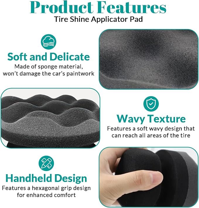 3 Pack Polishes Pro Tire Shine Applicator - Hex Grip Tire Dressing Applicator Pad for Car Detailing - Ergonomic Wave Texture Foam Sponge for Tire Wax Gel Gloss - Mess-Free Wheel Cleaning Tools