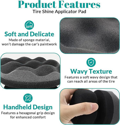 3 Pack Polishes Pro Tire Shine Applicator - Hex Grip Tire Dressing Applicator Pad for Car Detailing - Ergonomic Wave Texture Foam Sponge for Tire Wax Gel Gloss - Mess-Free Wheel Cleaning Tools