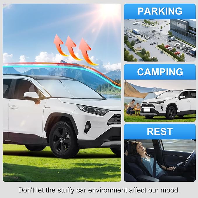 Custom Fit Windshield Sun Shade for Toyota RAV4 2019-2026 | Custom Fit Windshield Cover, Blocks UV Rays, Double-Layer Heat Shield, Durable Frame, Easy Fold & Storage