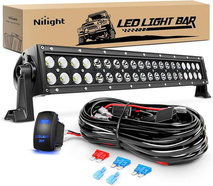 Nilight LED Light Bar 22 Inch 120w Flood Spot Combo Driving Lights 12V 5Pin Rocker Switch 16AWG Wiring Harness Kit for Trucks SUV ATV UTV 4x4 Van Camper