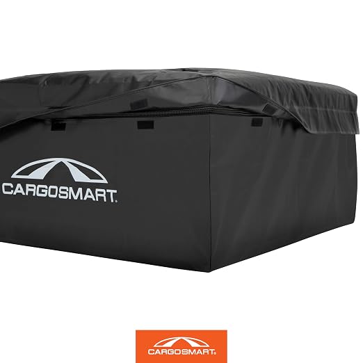 CARGOSMART CargoSmart Soft Sided Car Top Cargo Bag, 38”x38”x18” – Adds up to 15 Cubic Feet of Storage – Easily Mounts to Vehicle’s Roof Rack or Roof Top Basket – Heavy-Duty Vinyl, Black