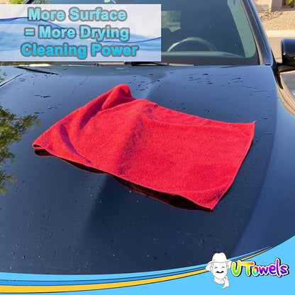 Cleaning Washcloth Towels - Large 27" x 16" Microfiber Rags - Highly Absorbent, Lint Free Streak Free for House, Kitchen, Car, Window Detailing Reusable Shop Towels (6-Pack, Forest Green)