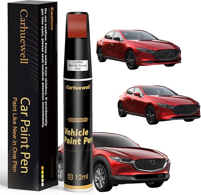Soul Red Metallic Tricoat(41V) Touch Up Paint Compatible with Mazda, Exact Match Car Paint Pen Automotive Scratch Repair Remover Kit Quick & Easy Solution for Vehicle Chips and Nicks