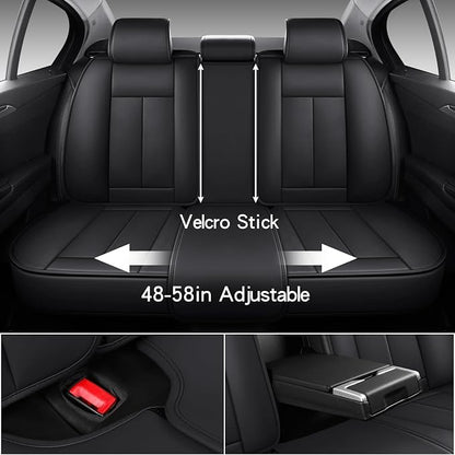 MINGBRON Black Car Seat Cover with Lumbar Support, Car Seat Protector Waterproof, Nappa Leather Car Seat Cushion, Car Seat Covers Front Seats and Back Fit for Most Cars