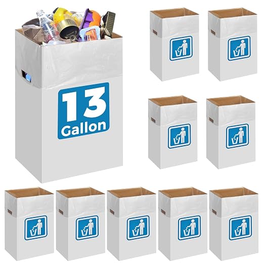 13 Gallon Cardboard Trash cans for Events (Pack of 10)， with 20 Liners Included，Be applicableOutdoor Events pop up Trash cans for Parties，Reusable Portable Garbage Can，in-Home Recycling Bins
