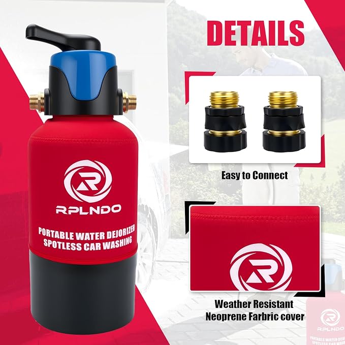 Spotless Car Wash System with Bypass,Pre-Filled with DI Resin, Deionized Water System, Garden Hose Quick Connector, Di Water System for RV, Vehicles, Motorcycles, Bikes, Boats, No Spots