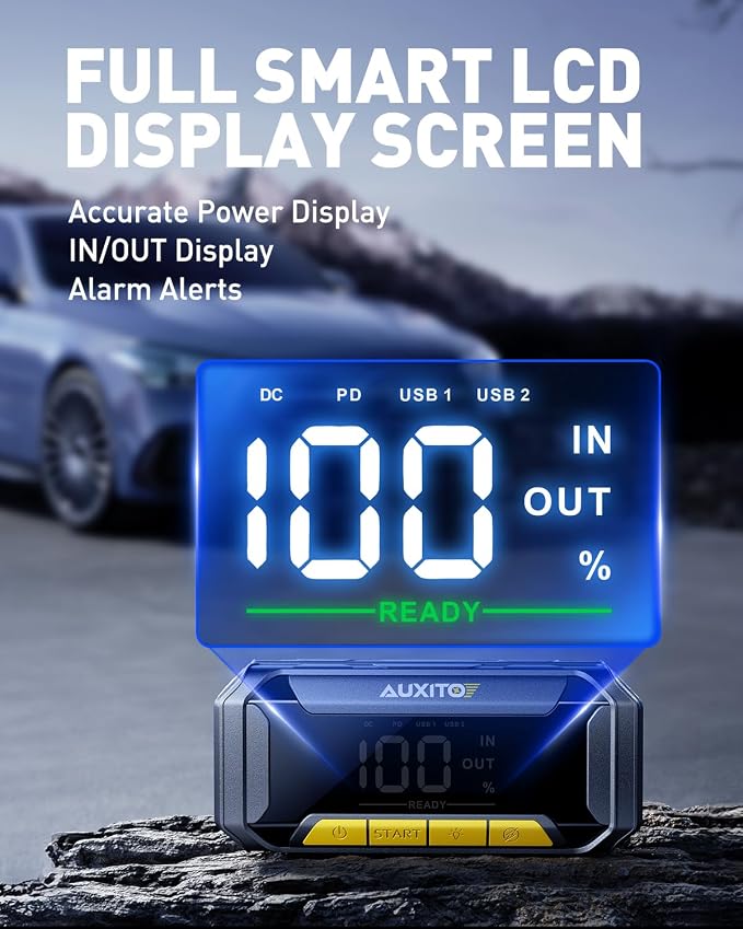 AUXITO 8000A Portable Jump Starter for All Gas/12L Diesel, 20000mAh Car Battery Booster Jump Pack, Jump Box for Car with 60W Fast Charging, LCD Screen Display, 700LM LED Light