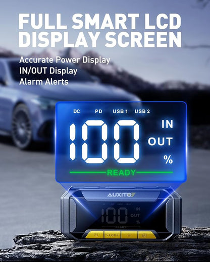 AUXITO 8000A Portable Jump Starter for All Gas/12L Diesel, 20000mAh Car Battery Booster Jump Pack, Jump Box for Car with 60W Fast Charging, LCD Screen Display, 700LM LED Light