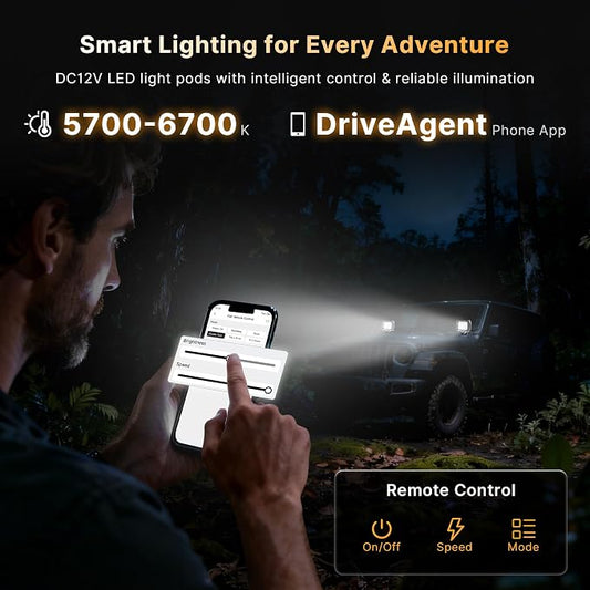 LED Pod Lights Flood Beam, Smart App Controlled Off Road Driving Lights Supports CarPlay/Android Auto, IP67 Waterproof 6000K White Lamps for Trucks, ATV, UTV, SUV, Boat (5.5 Inch)