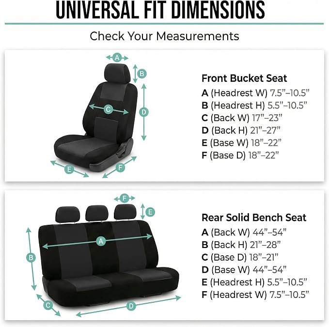 FH Group Bright Flat Cloth Full Set Automotive Seat Covers Front Set and Rear Solid Bench Black Seat Covers w. Gift Universal Fit Interior Accessories for Cars Trucks and SUVs
