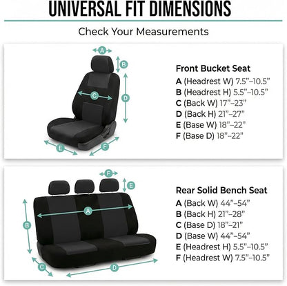 FH Group Bright Flat Cloth Full Set Automotive Seat Covers Front Set and Rear Solid Bench Black Seat Covers w. Gift Universal Fit Interior Accessories for Cars Trucks and SUVs