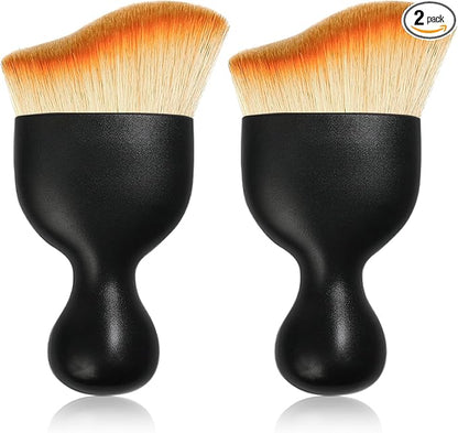 2 PCS Car Interior Detailing Brush, Curved Car Interior Cleaning Brush with Ultra Soft Bristles & Dust Cover, Scratch-Free Auto Dusting Brushes for Dashboard AC Vent Leather (Brown)