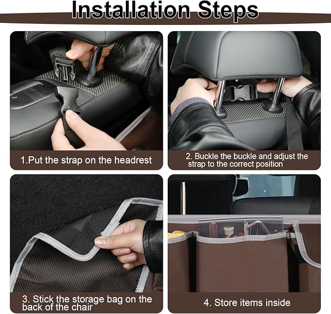 UYYE Trunk Hanging Organizer, Backseat Storage Bag, Collapsible Car Interior Accessories with 4 Pockets & 2 Mesh Pouches for Tools, Provide More Storage Trunk Space for SUV, Jeep, MPVs (Brown)