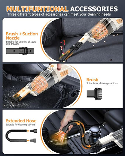 BQYPOWER Handheld Vacuum Cordless, 16000PA Strong Suction Hand Held Vacuum Cordless Rechargeable with Multiple Accessories, Portable Car Vacuum Cleaner High Power for Car Home Office