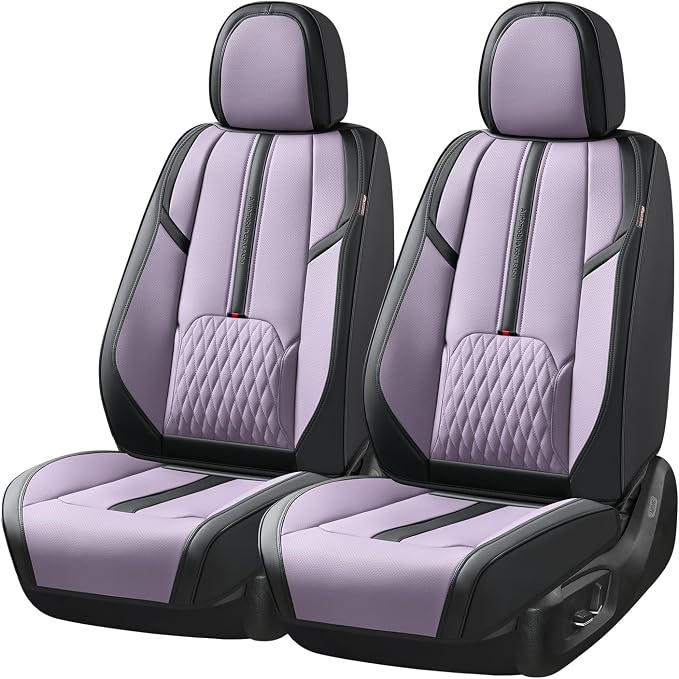 Coverado Front Seat Covers, 2 Pack Waterproof Seat Cover for Cars, Faux Leather Seat Covers with Lumbar Support, Car Seat Protectors Driver Car Seat Cushion Universal Fit for Most Cars (Black&Purple)