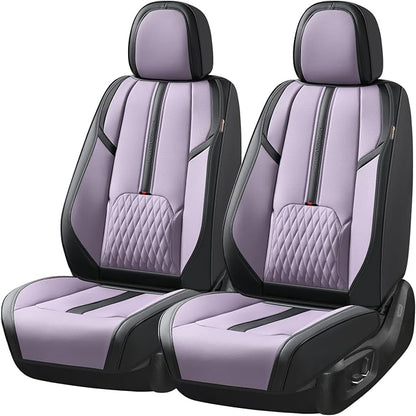 Coverado Front Seat Covers, 2 Pack Waterproof Seat Cover for Cars, Faux Leather Seat Covers with Lumbar Support, Car Seat Protectors Driver Car Seat Cushion Universal Fit for Most Cars (Black&Purple)