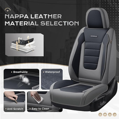 Coverado Car Seat Covers Front, Seat Covers for Cars, Waterproof 2-Pack Car Seat Cushions, Leather Carseat Seat Protectors, Universal Seat Covers Fit for Most Sedans SUV Pick-up Trucks(Gray&Black)