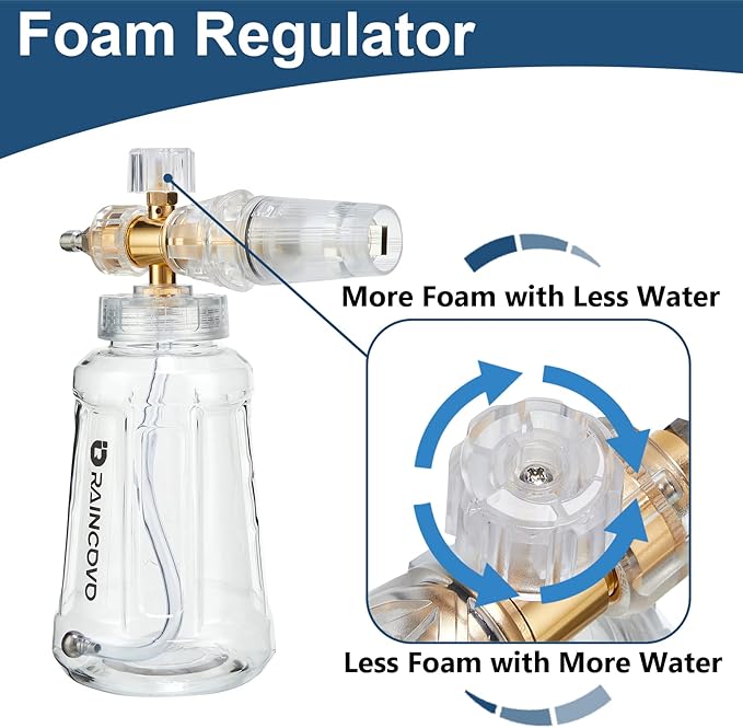 Raincovo Foam Cannon for Pressure Washer, Snow Clear Foam Cannon for Car Wash, Stainless Steel Filter, Adjustable Nozzle with M22 and 1/4 Inch Quick Connect, Additional 1.1 mm Orifice Nozzle