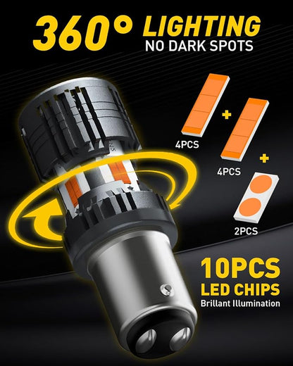 AUXITO CANBUS 1157 LED Bulbs Amber Yellow with Built-in Resistor 2057 2357 7528 BAY15D P21/5W Anti Hyper Flash Error Free Front Rear Turn Signal Lights Blinker Marker DRL Parking Lights, Pack of 2