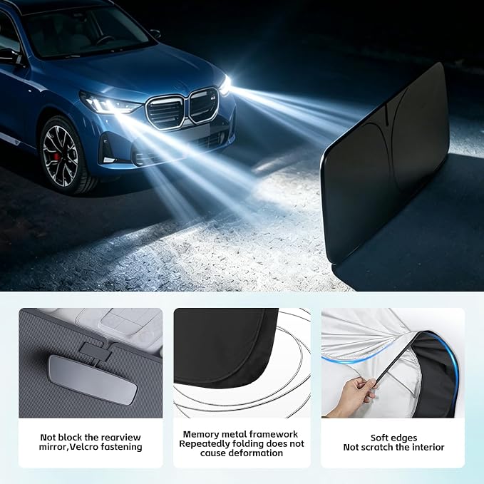 Windshield Sun Shade for BMW X3 2025 2026 Sunshade 300T Windshield Cover Shield Protector Blocks UV Rays Custom Fit X3 Front Window Shades Windshield Accessories Keep Cool Foldable