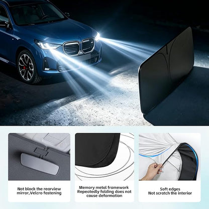 Windshield Sun Shade for BMW X3 2025 2026 Sunshade 300T Windshield Cover Shield Protector Blocks UV Rays Custom Fit X3 Front Window Shades Windshield Accessories Keep Cool Foldable
